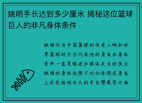 姚明手长达到多少厘米 揭秘这位篮球巨人的非凡身体条件